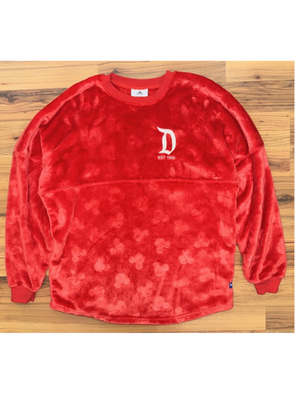 Disneyland Resort Spirit Jersey Red Plush Mickey Mouse Velour Holiday Pullover L